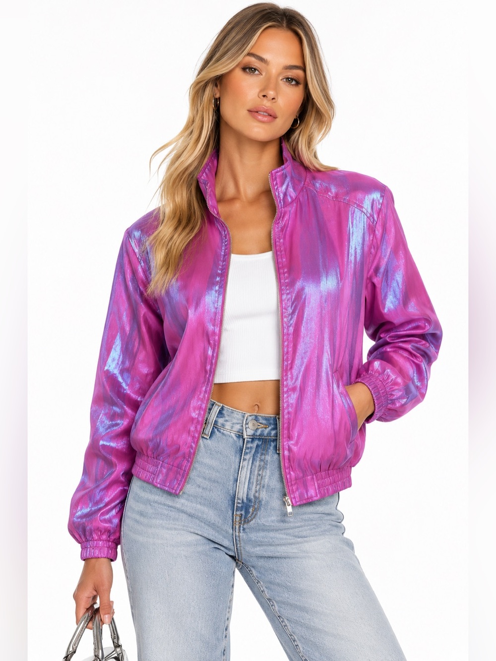 TCEC Iridescent Magenta Bomber Jacket
